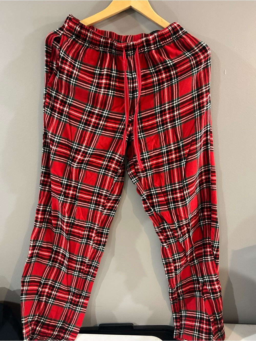 Kids Red Plaid Pajama Bottoms with Drawstring Waist